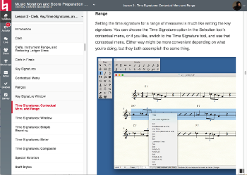 オンライン・コース「Finaleを用いた記譜および楽譜制作」のインストラクション画面